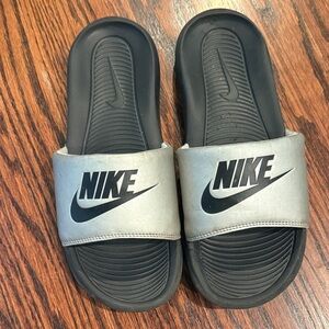 Nike Black and Silver Slides